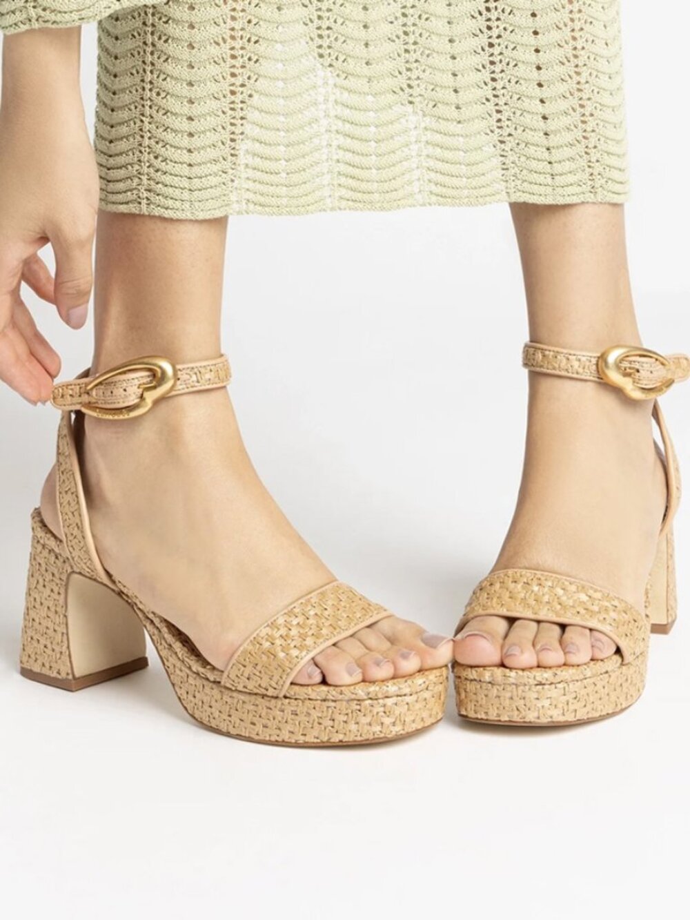 Larroude Dolly Verona Low Natural Raffia Platform Sandals Size 8